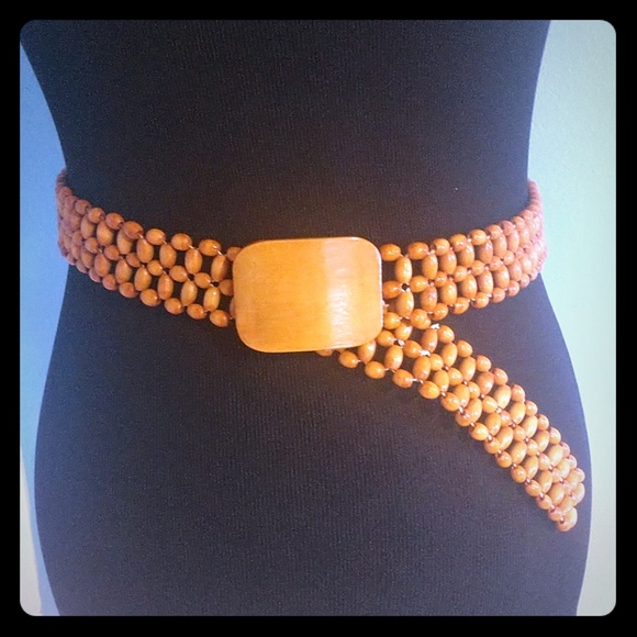 Vintage Accessories - Boho Wooden Beaded Belt Vintage